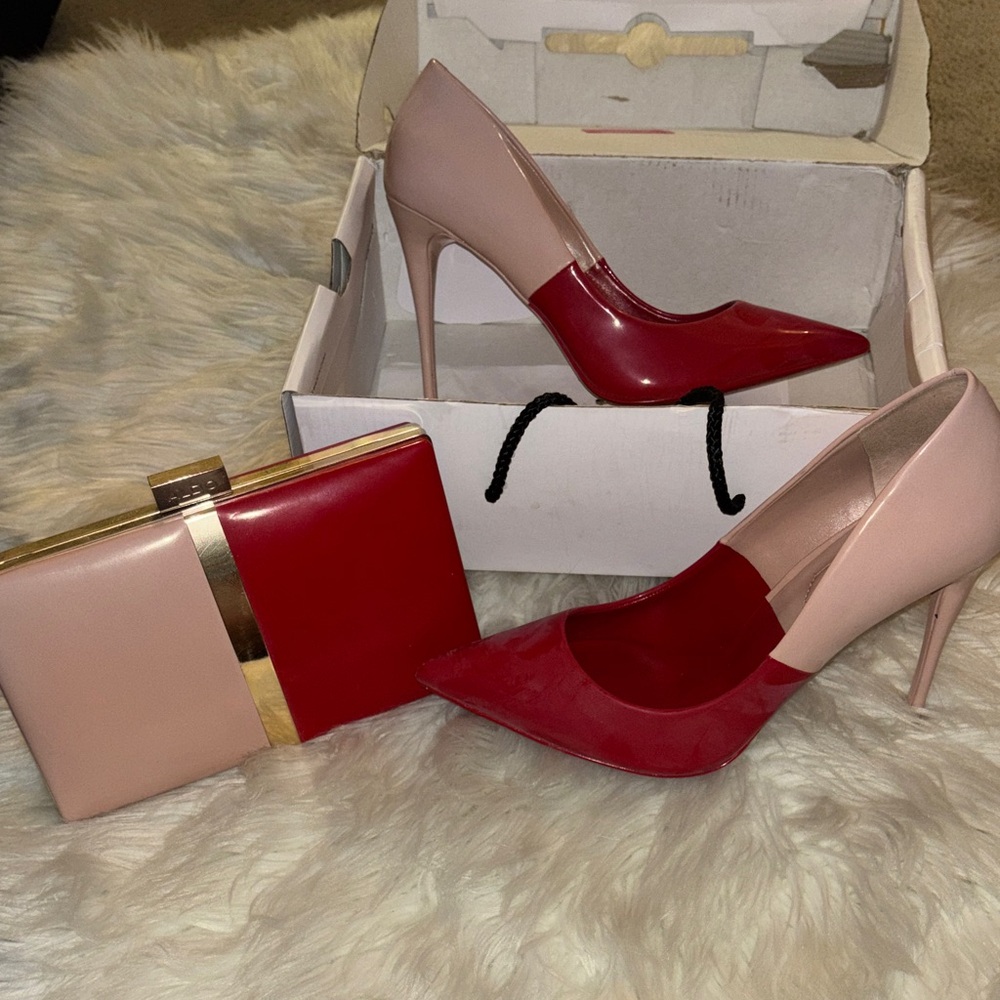 Aldo Red and Pink Heels with Matching Clutch